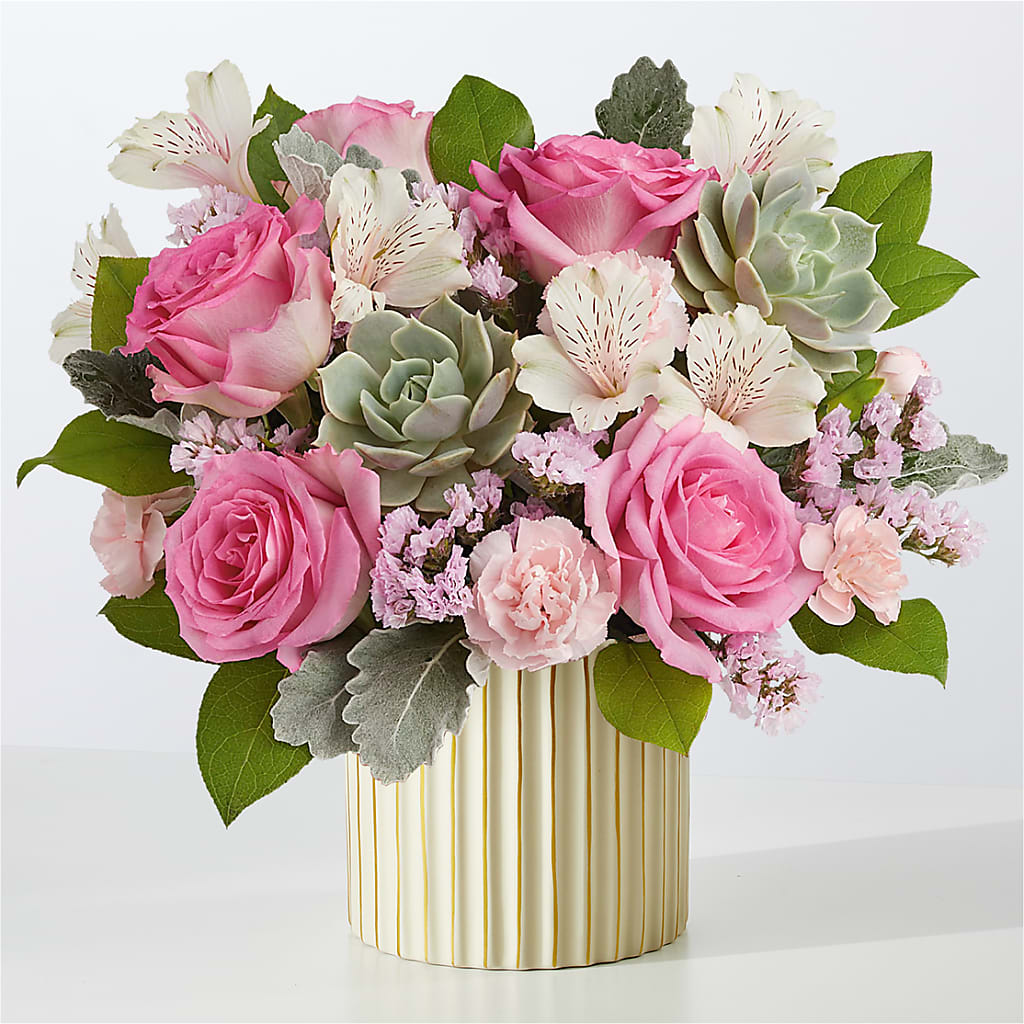 Dusty Rose Bouquet with Ivory Vase – GARRISON DESIGNS FLORIST & INTERIORS, Huntington WV