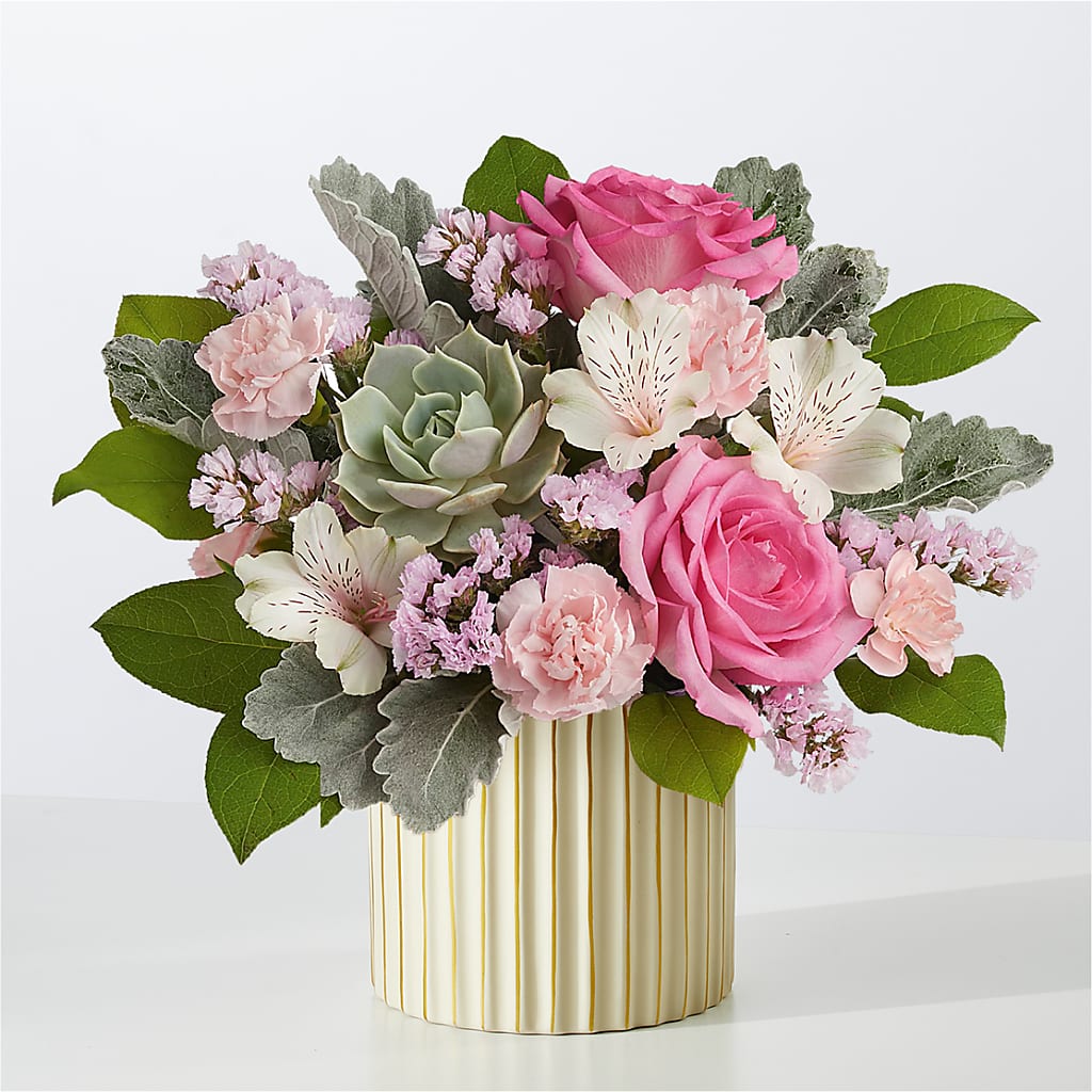 Dusty Rose Bouquet with Ivory Vase – GARRISON DESIGNS FLORIST & INTERIORS, Huntington WV