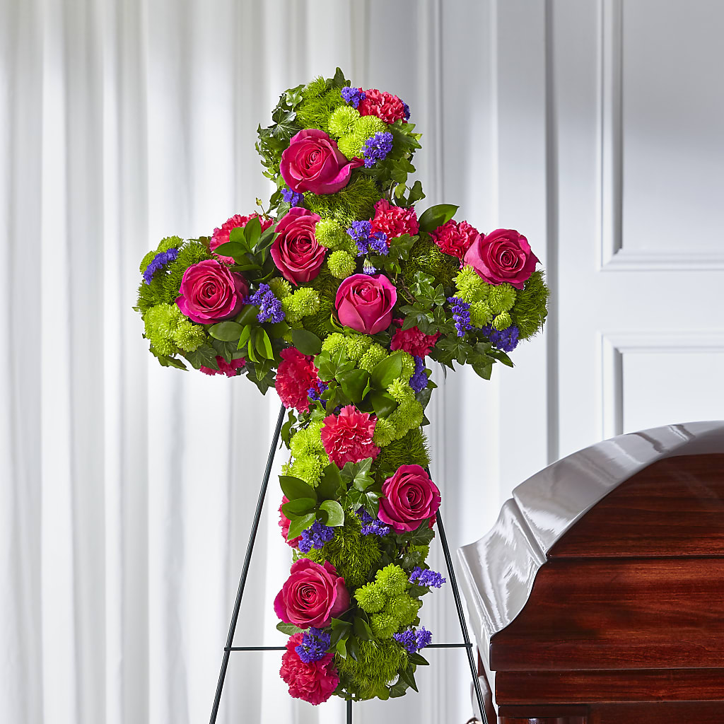 Tribute Rose Floral Cross – GARRISON DESIGNS FLORIST & INTERIORS, Huntington WV