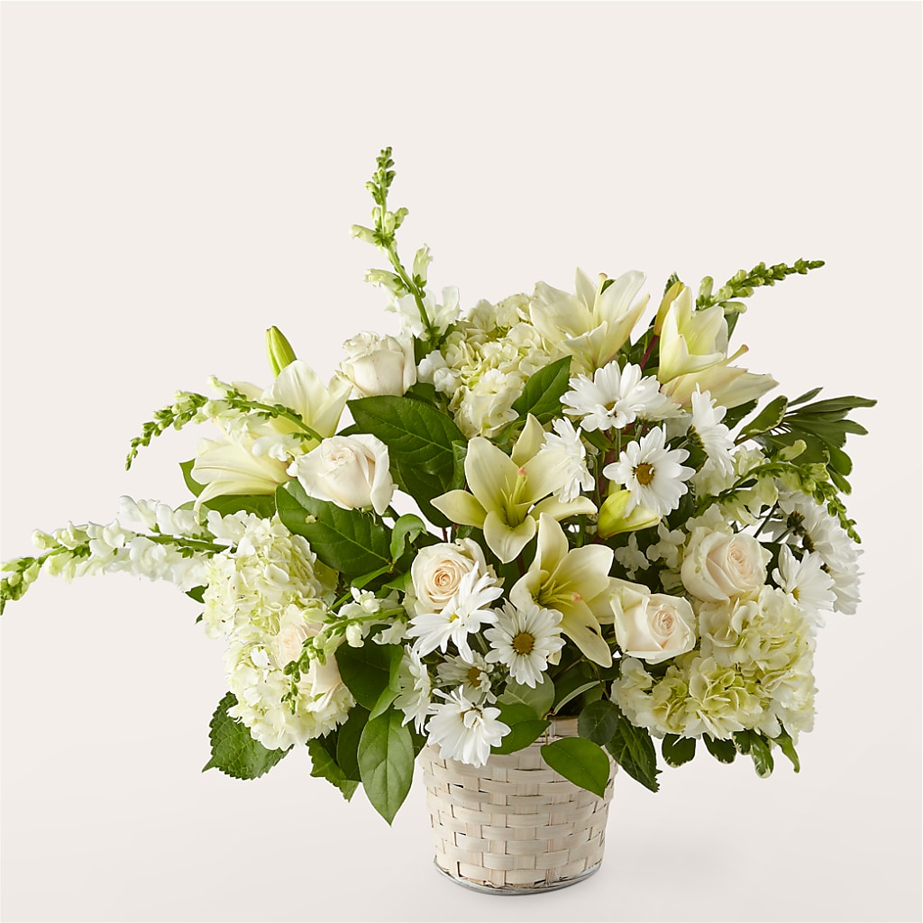 Ivory Elegance Floral Basket – GARRISON DESIGNS FLORIST & INTERIORS, Huntington WV