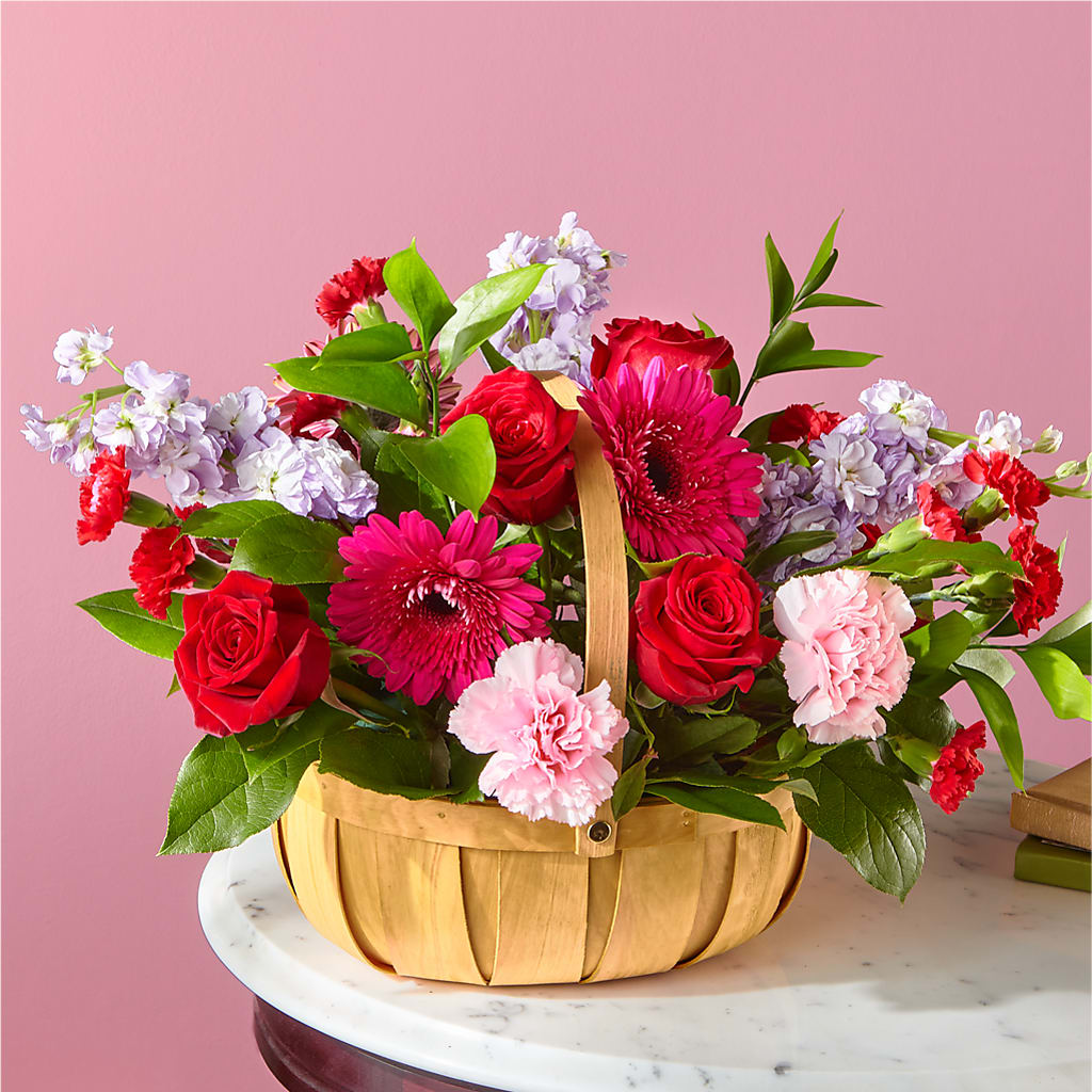 Pink Picnic Basket – GARRISON DESIGNS FLORIST & INTERIORS, Huntington WV