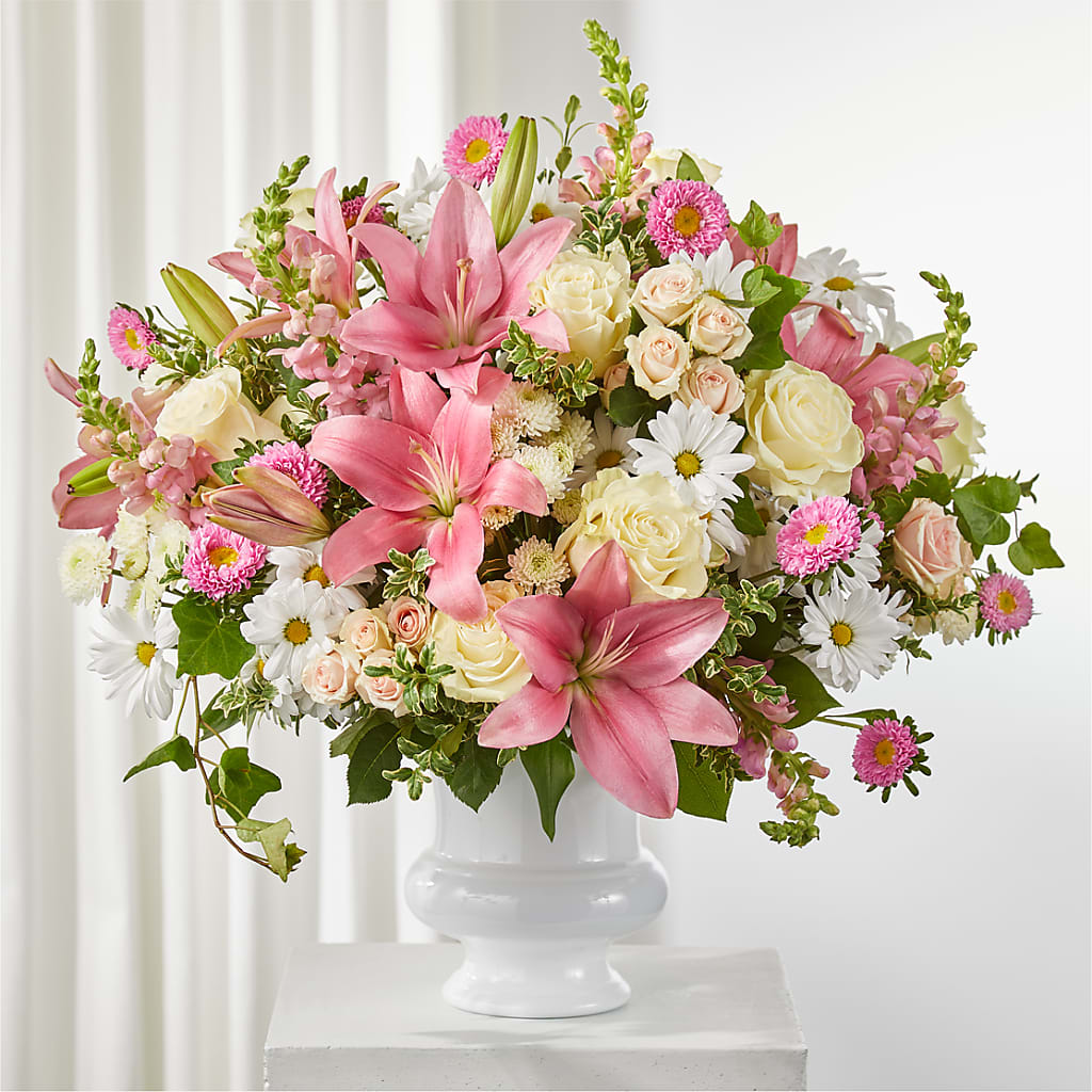 Empathetic Blooms Urn Arrangement – GARRISON DESIGNS FLORIST & INTERIORS, Huntington WV