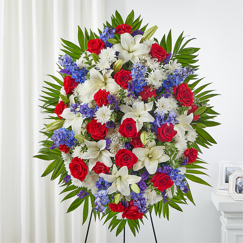 Cherished Service Standing Spray – GARRISON DESIGNS FLORIST & INTERIORS, Huntington WV