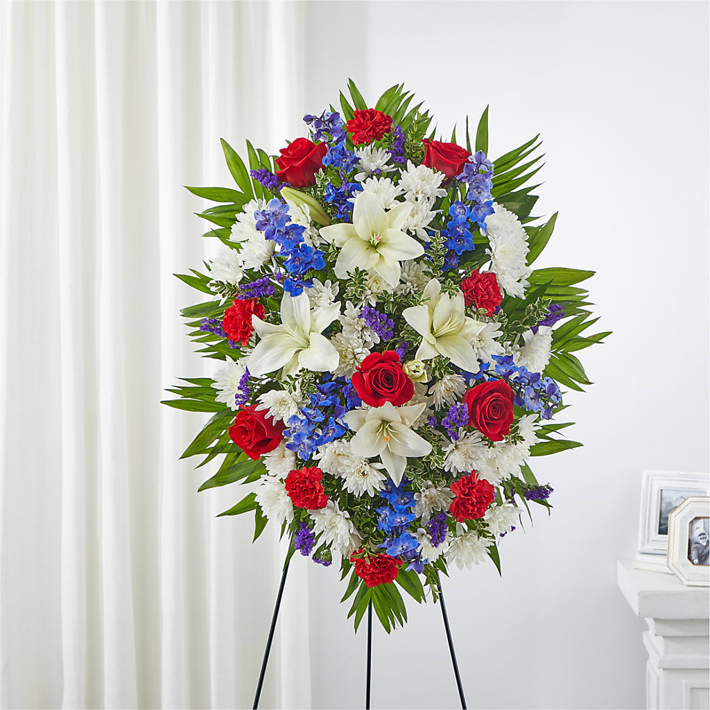 Cherished Service Standing Spray – GARRISON DESIGNS FLORIST & INTERIORS, Huntington WV