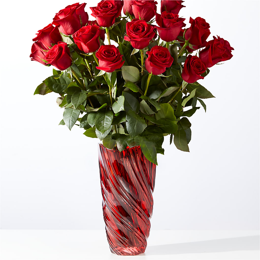 Classic Love Red Rose Bouquet with Luxe Swirl Vase – GARRISON DESIGNS FLORIST & INTERIORS, Huntington WV