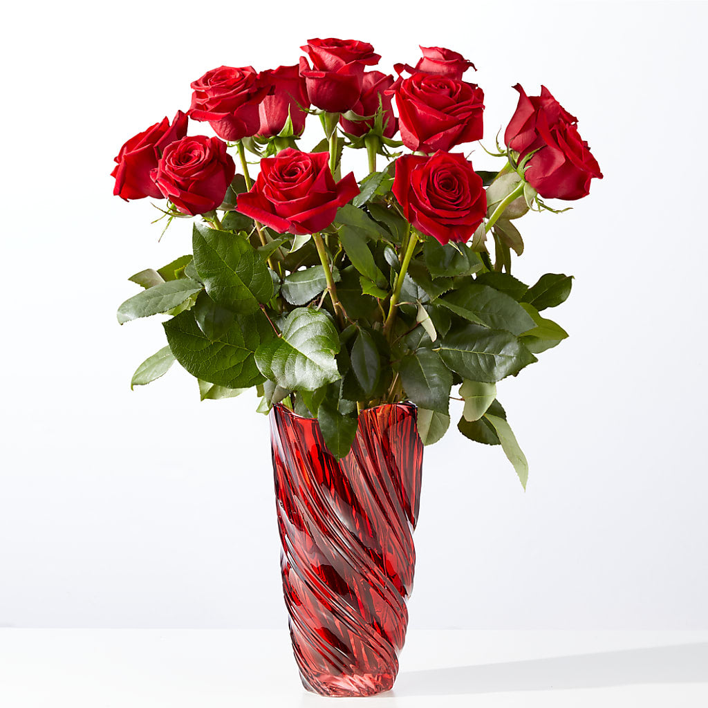 Classic Love Red Rose Bouquet with Luxe Swirl Vase – GARRISON DESIGNS FLORIST & INTERIORS, Huntington WV