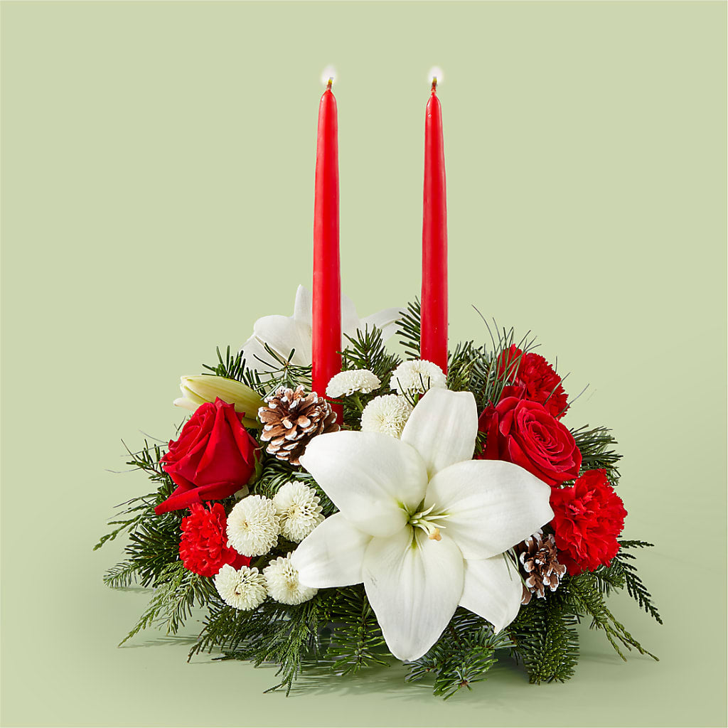 Seasonal Festivities Centerpiece – GARRISON DESIGNS FLORIST & INTERIORS, Huntington WV