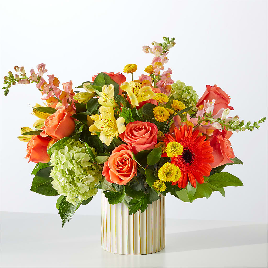 Autumn Sunshine Bouquet with Ivory Vase – GARRISON DESIGNS FLORIST & INTERIORS, Huntington WV