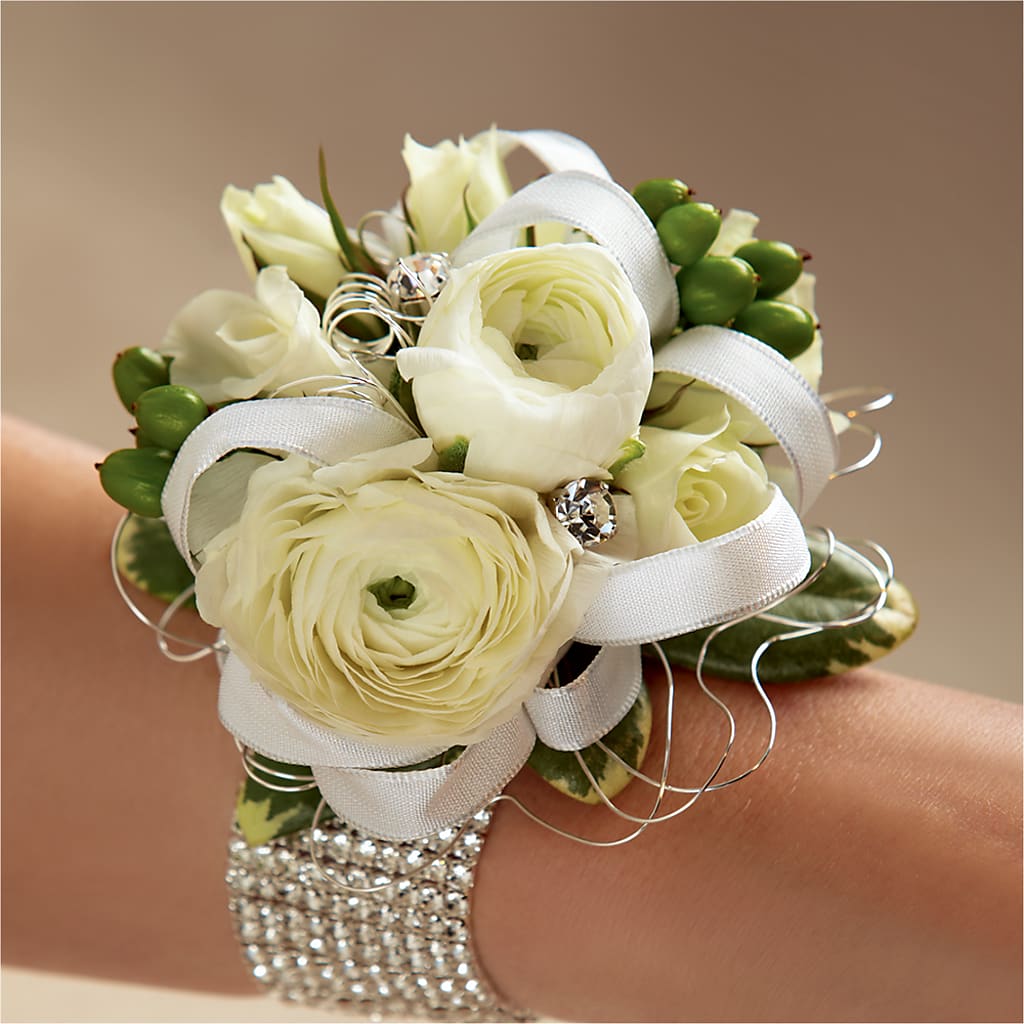 White Wedding Corsage – GARRISON DESIGNS FLORIST & INTERIORS, Huntington WV