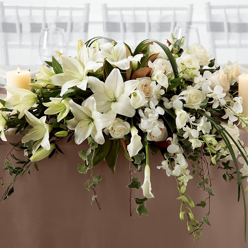 White Linen Arrangement – GARRISON DESIGNS FLORIST & INTERIORS, Huntington WV