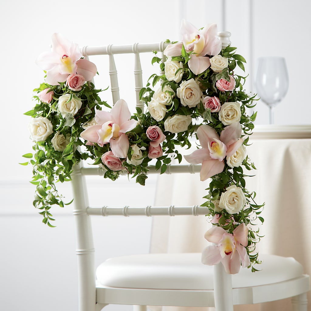 Orchid Rose Chair Décor – GARRISON DESIGNS FLORIST & INTERIORS, Huntington WV