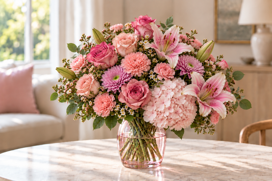 pink flower bouquet for breast cancer awareness 