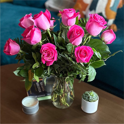 Long Stem Pink Rose Bouquet – GARRISON DESIGNS FLORIST & INTERIORS, Huntington WV