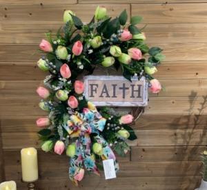 Faith Wreath – GARRISON DESIGNS FLORIST & INTERIORS, Huntington WV
