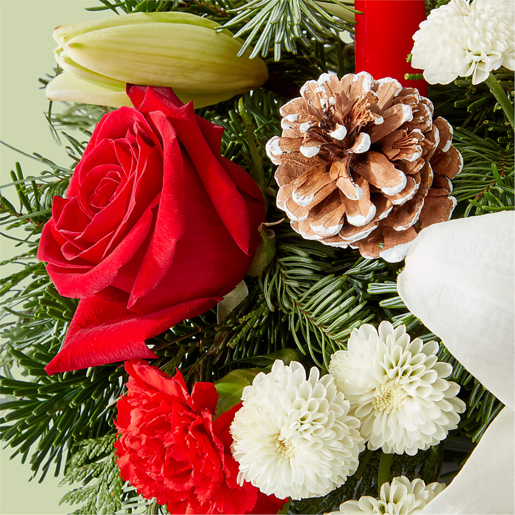 Seasonal Festivities Centerpiece – GARRISON DESIGNS FLORIST & INTERIORS, Huntington WV
