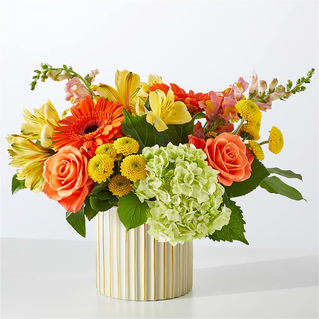 Autumn Sunshine Bouquet with Ivory Vase – GARRISON DESIGNS FLORIST & INTERIORS, Huntington WV