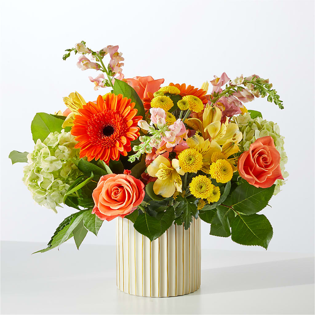 Autumn Sunshine Bouquet with Ivory Vase – GARRISON DESIGNS FLORIST & INTERIORS, Huntington WV