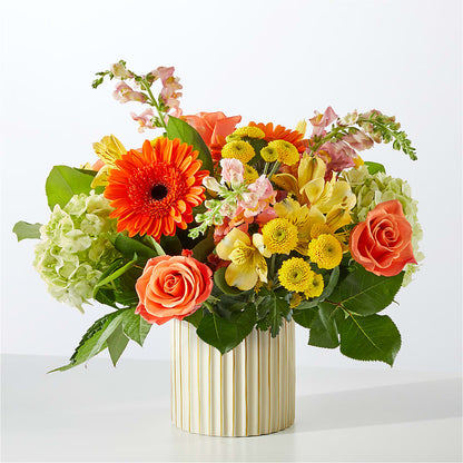 Autumn Sunshine Bouquet with Ivory Vase – GARRISON DESIGNS FLORIST & INTERIORS, Huntington WV