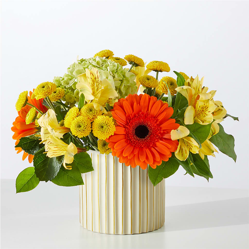 Autumn Sunshine Bouquet with Ivory Vase – GARRISON DESIGNS FLORIST & INTERIORS, Huntington WV