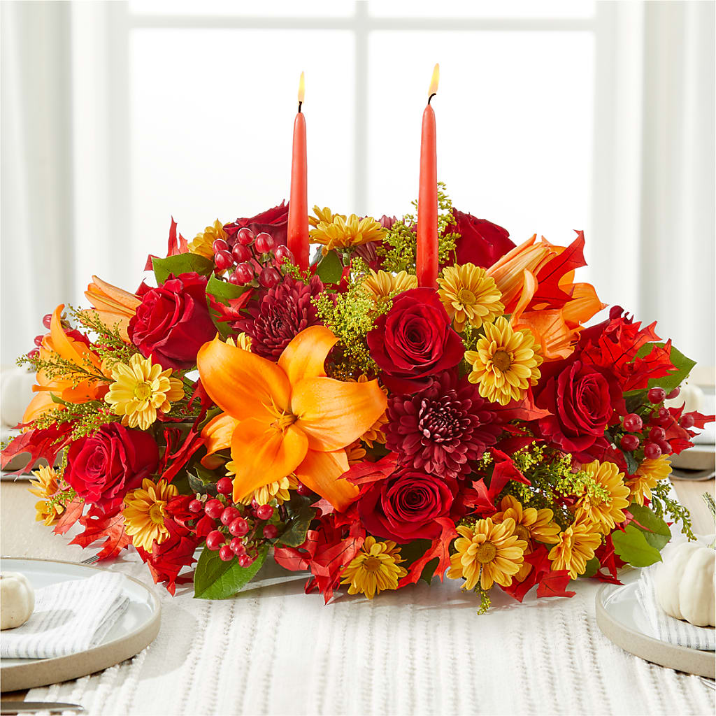 Autumn's Embrace Centerpiece – GARRISON DESIGNS FLORIST & INTERIORS, Huntington WV